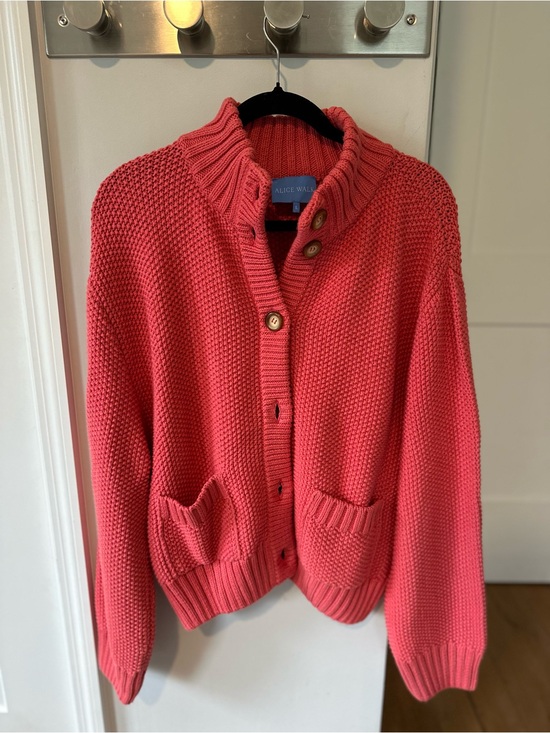 Alice Walk Sweaters - Alice Walk Coral Cotton Chunky Knit Cardigan Sweater Size L Made in Peru